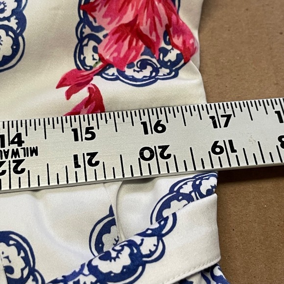 Talbots Women's Size 12P Floral Blue Grecian Tile Boatneck Fit and Flare Dress - Picture 10 of 13